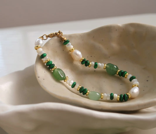 Emerald Pearl Glow Necklace + Bracelet Set