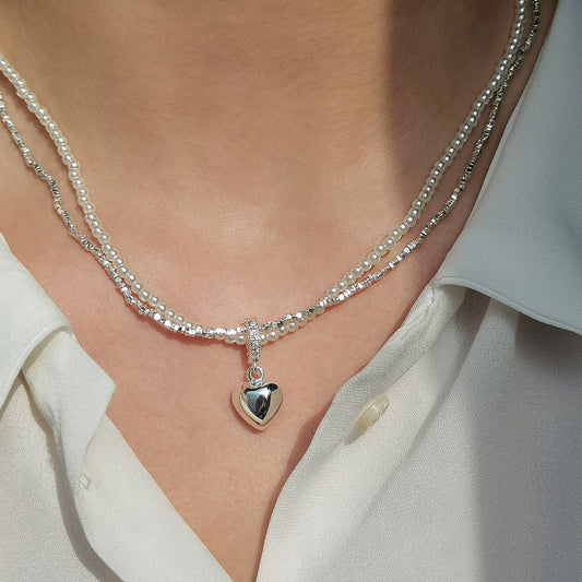 Delicate Layered Necklace with Heart Charm