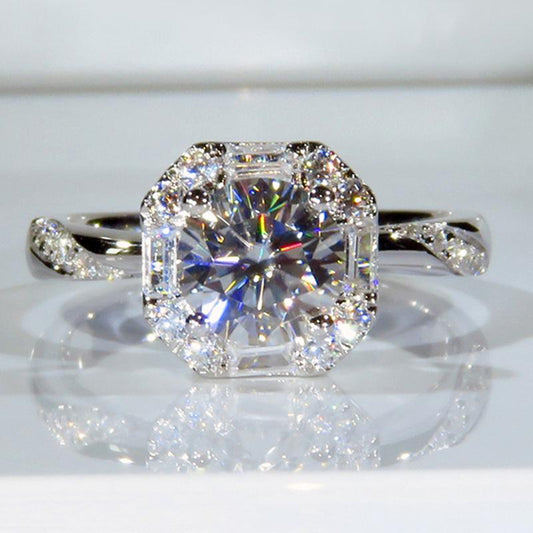 Asscher Diamond Ring (925 Sterling Silver)