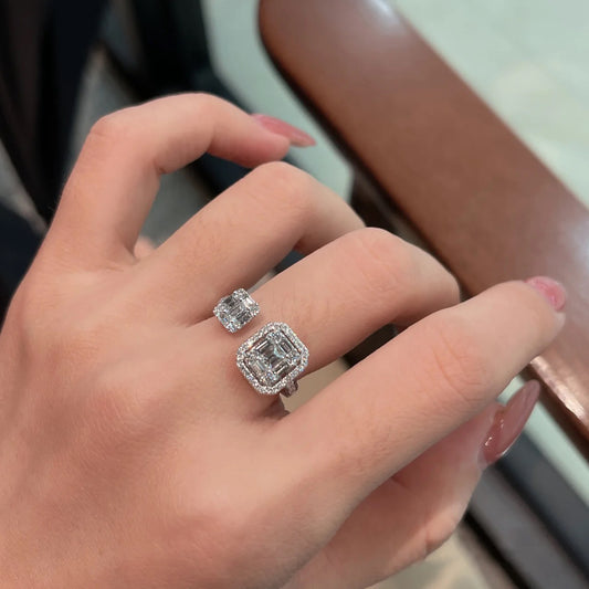 Double Cushion Cut Studded Ring (Adjustable Size)