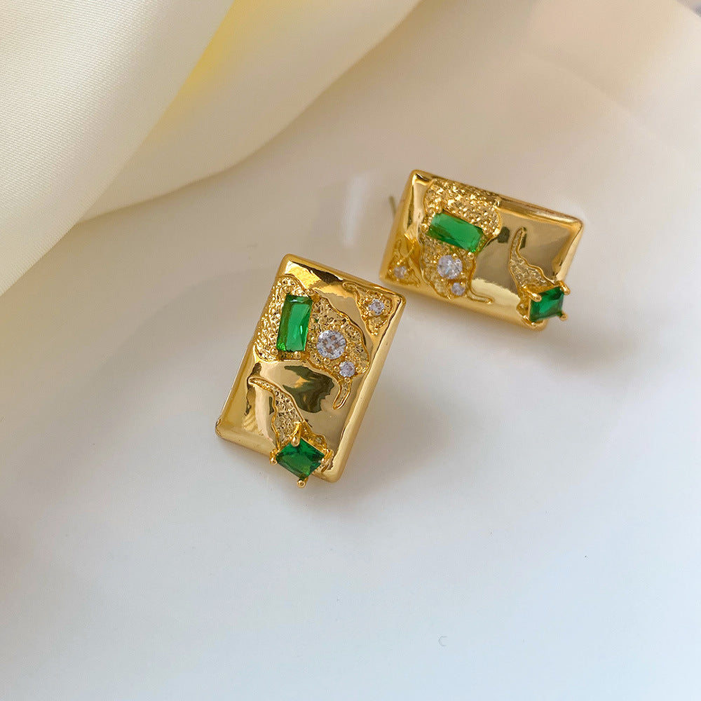 Gold Rectangular Studded Earrings