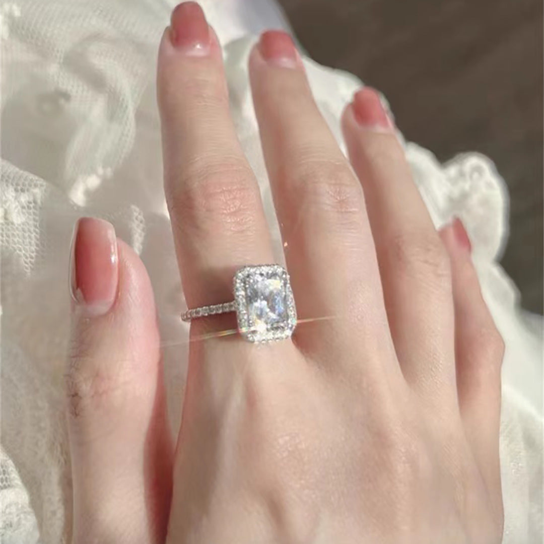 Radiant Cut Diamond Ring (PURE SILVER WITH HALLMARKING)