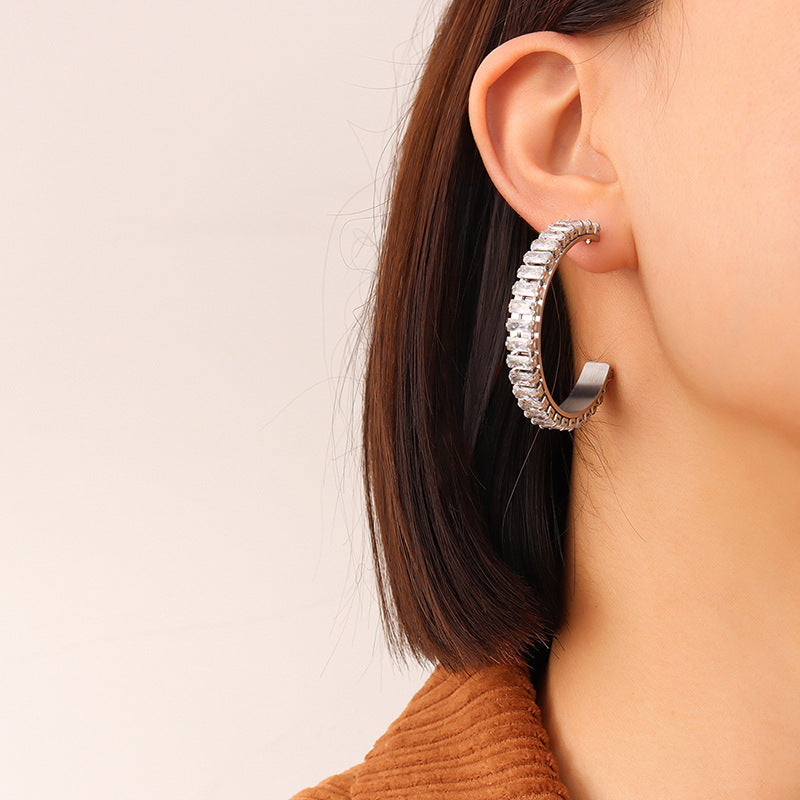 Baguette Studded Hoops