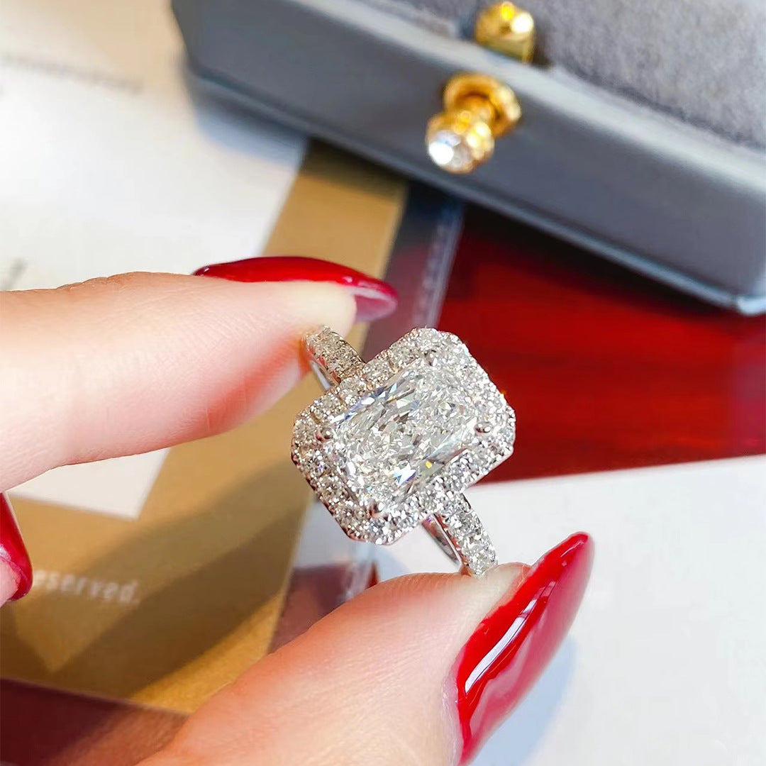 Radiant Cut Diamond Ring (PURE SILVER WITH HALLMARKING)