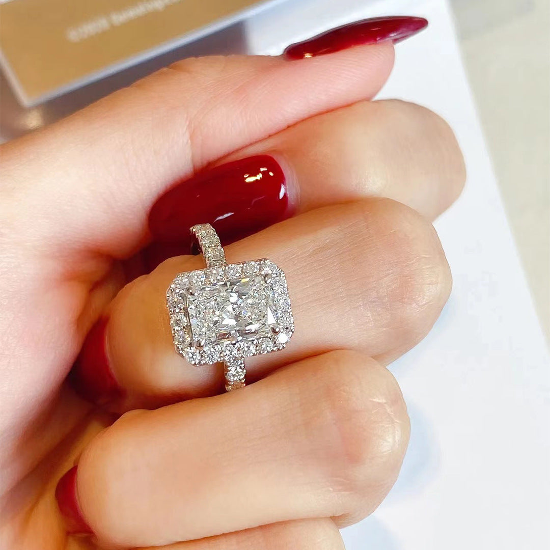 Radiant Cut Diamond Ring (PURE SILVER WITH HALLMARKING)