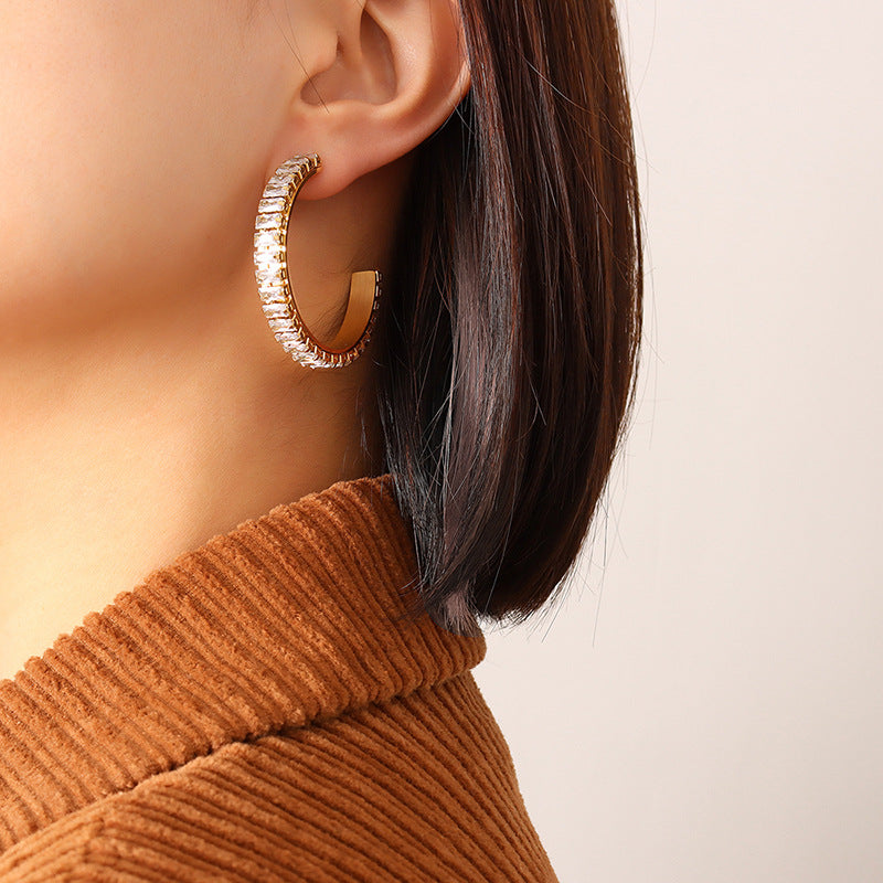 Baguette Studded Hoops