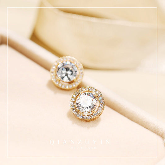 Studded Diamond Solitaire Earrings (925 Sterling Silver)