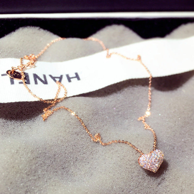 Tiny Heart Studded Necklace (925 Sterling Silver)