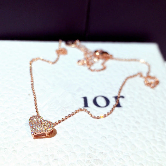 Tiny Heart Studded Necklace (925 Sterling Silver)