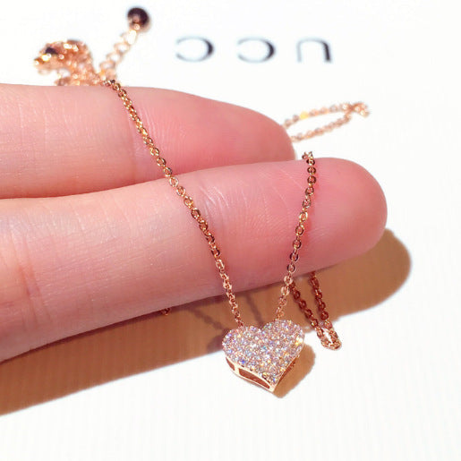 Tiny Heart Studded Necklace (925 Sterling Silver)