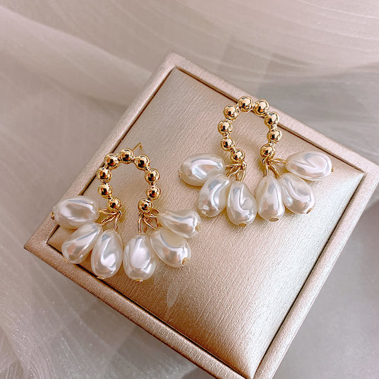 Half Flower Pearl Earrings (925 Sterling Silver)