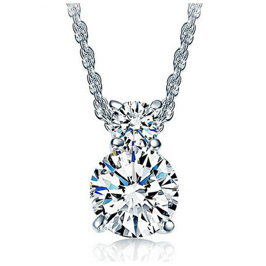 Double Drop Solitaire Necklace Set (925 Sterling Silver)