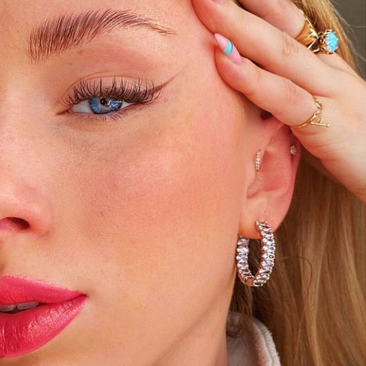 Studded Round Hoops (925 Sterling Silver)