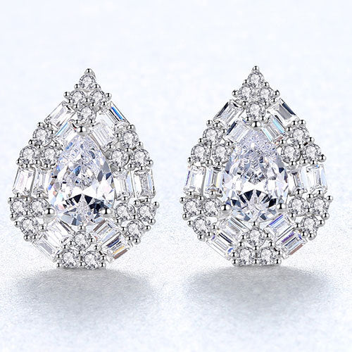 Pear Cut Studded Solitaire Earrings (925 Sterling Silver)