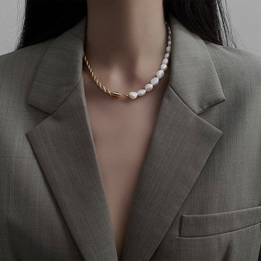 Chic half gold wired necklace with pearls, designed for women’s style