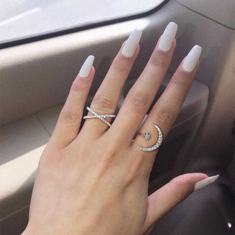 Crescent Moon & Star Adjustable Ring (Adjustable Size)