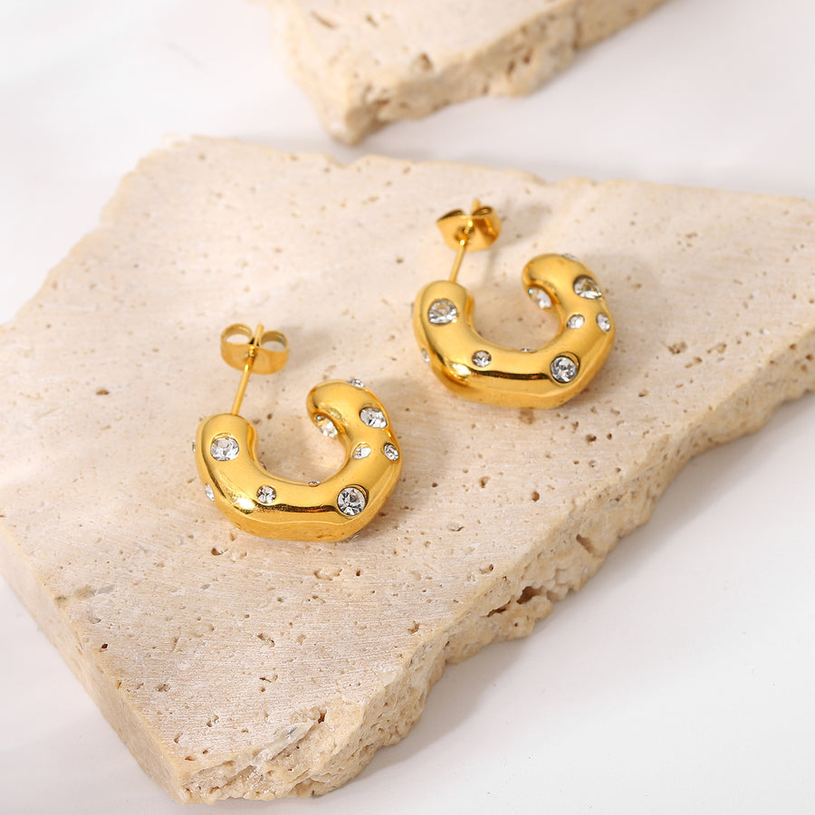 Gold Hammered Studded Hoops