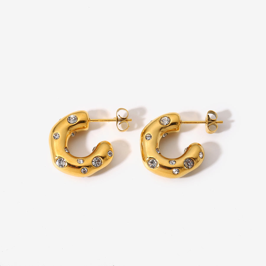 Gold Hammered Studded Hoops