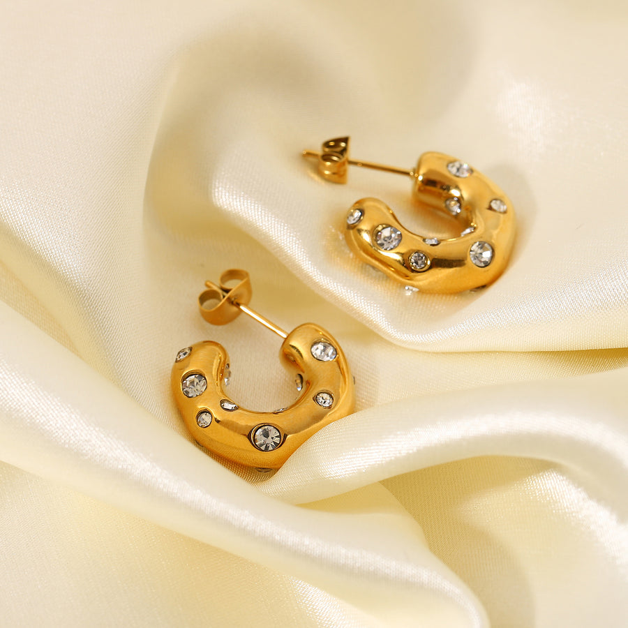 Gold Hammered Studded Hoops