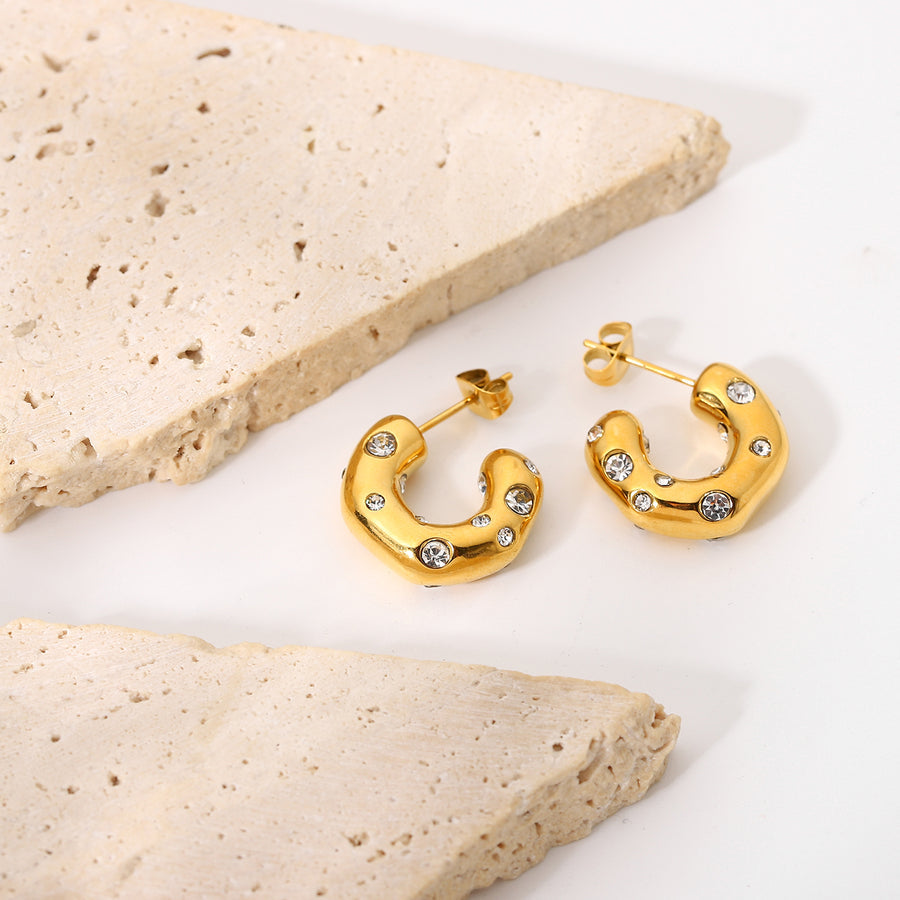 Gold Hammered Studded Hoops