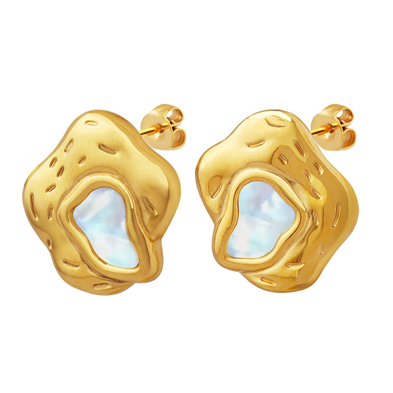 Fresh Water Pearl Abstract Gold Earrings