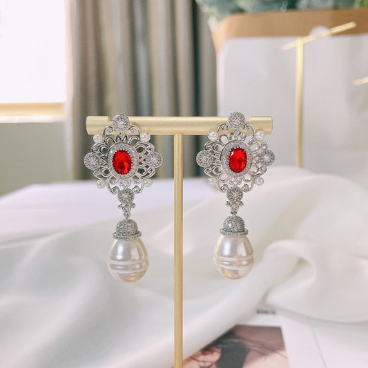 Red Enticing Pearl Earrings