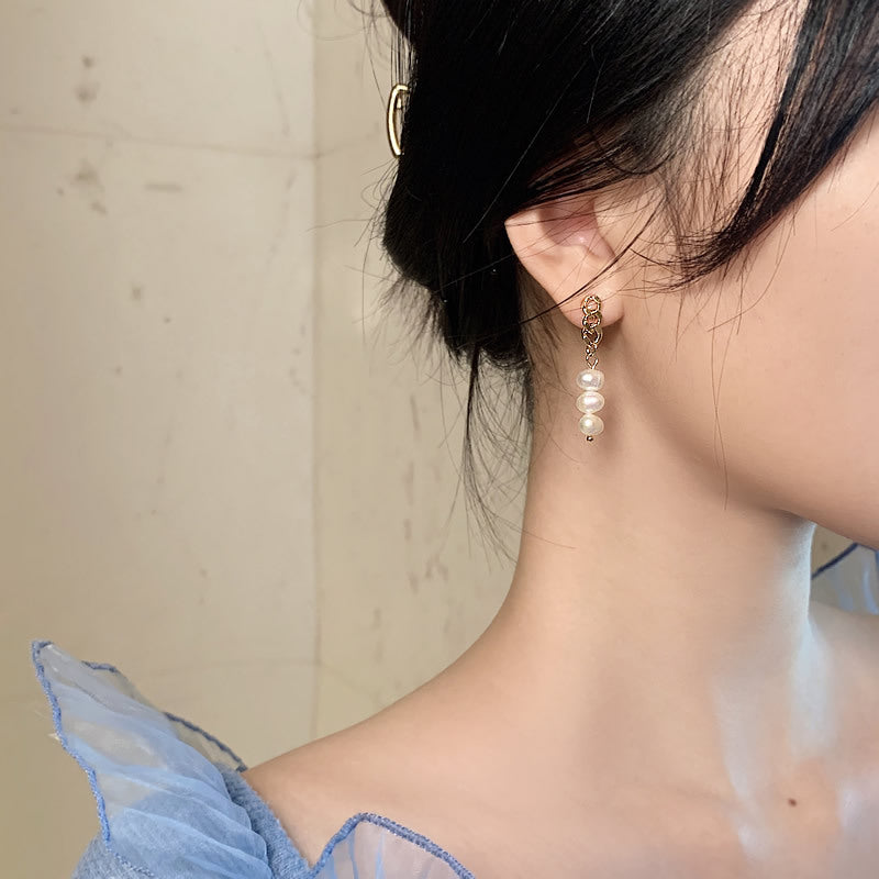 Pearl Clip-On Chain Earrings