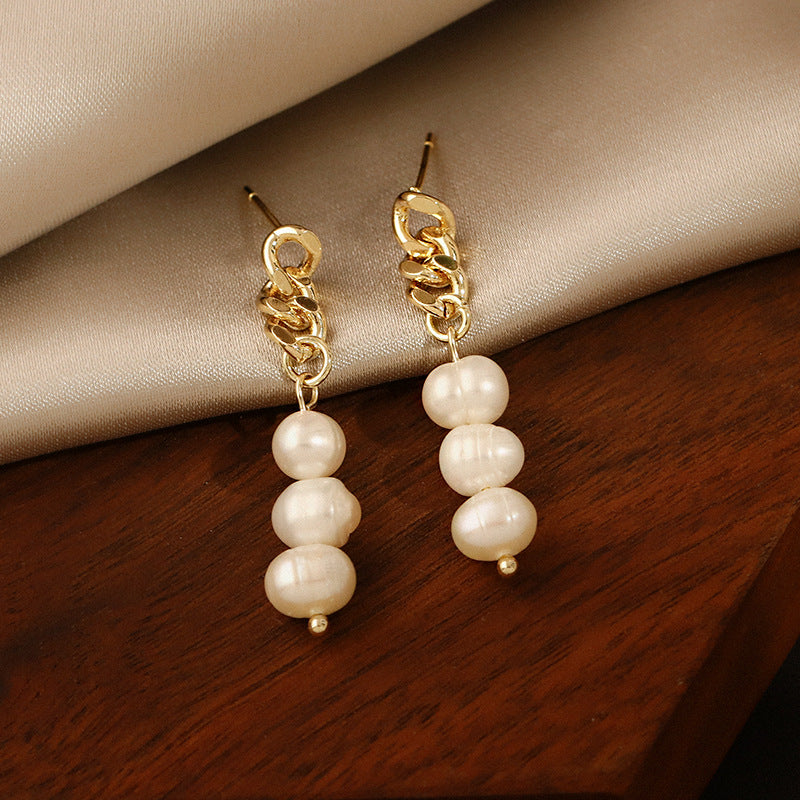 Pearl Clip-On Chain Earrings
