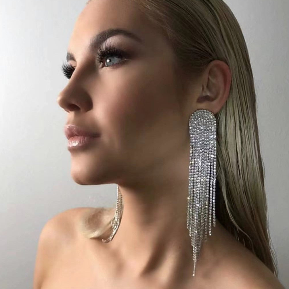 Studded Long Tassel Earrings