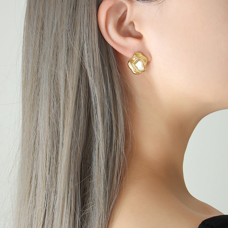 Fresh Water Pearl Abstract Gold Earrings