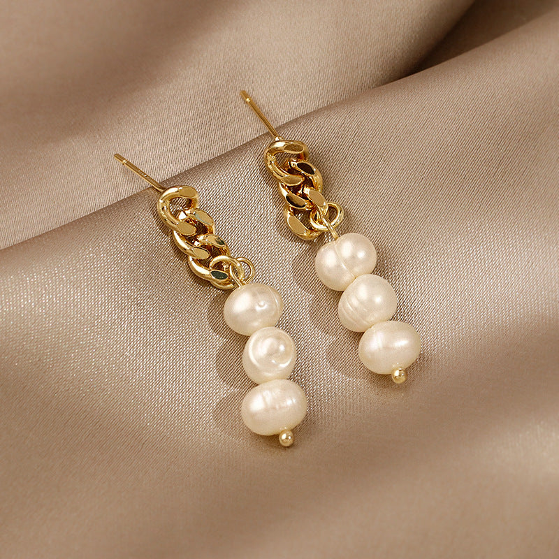 Pearl Clip-On Chain Earrings