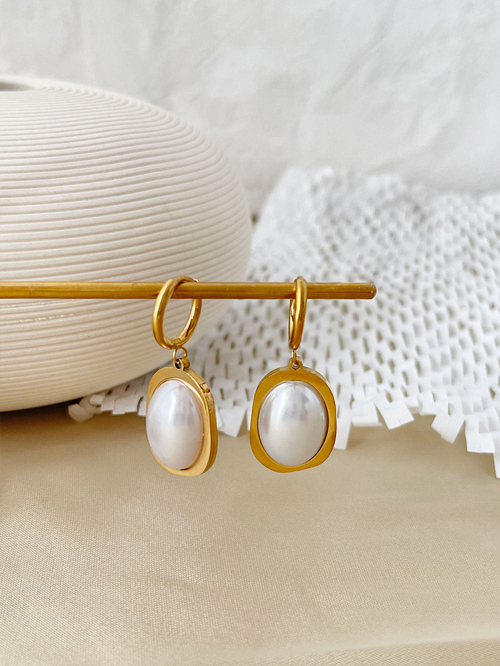 "Lustrous pearl jewelry, tarnish-resistant for lasting shine."