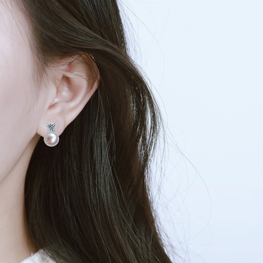 Elegant Tiny Pearl and Solitaire Earrings crafted from 925 sterling silver