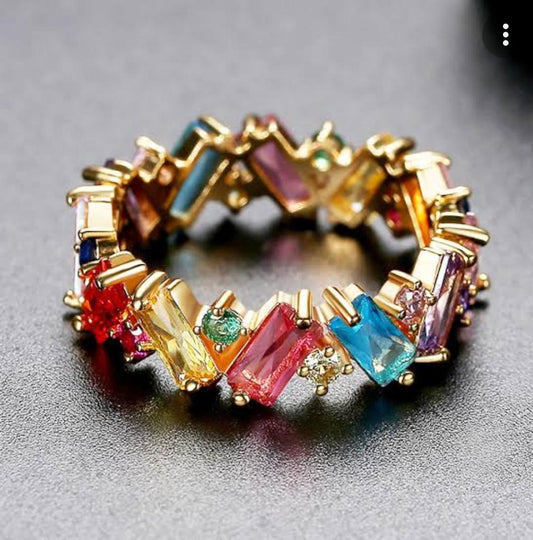 ZigZag Rainbow Baguette Ring