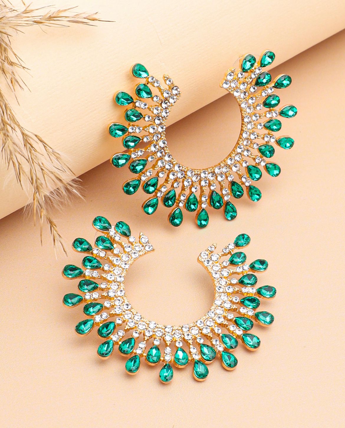Emerald Green Half Hoop Earrings
