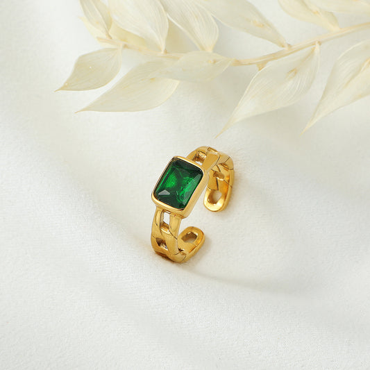 Emerald Gold Link Ring