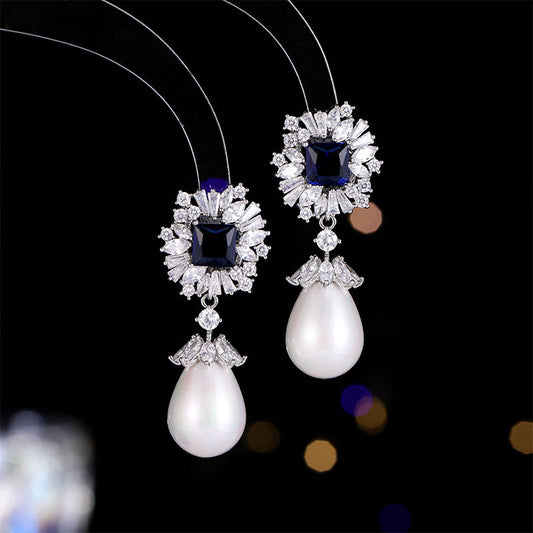Royal Sapphire Pearl Drop Earrings