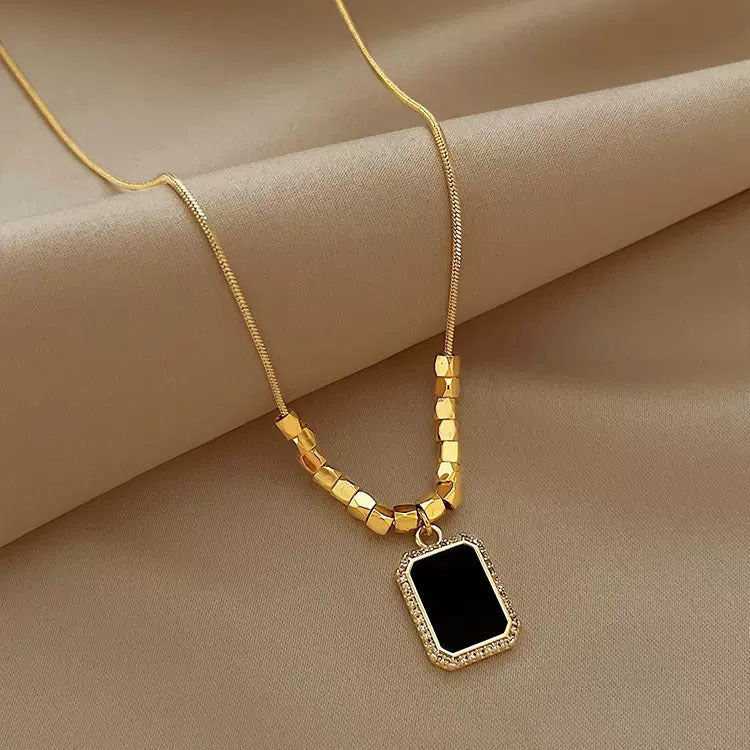 Vintage black onyx pendant necklace Unique rhombus solid 9k/14k/18k ye –  PENFINE