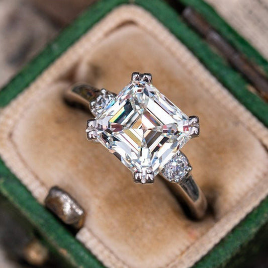 Emerald Cut Square Diamond Ring (925 Sterling Silver)