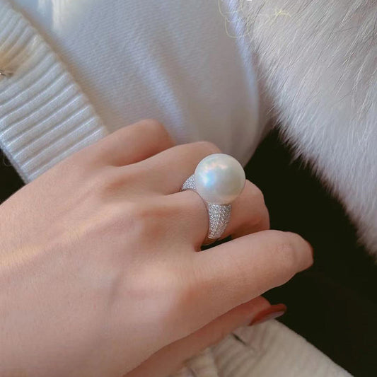 Greek Pearl Diamond Ring (Adjustable)