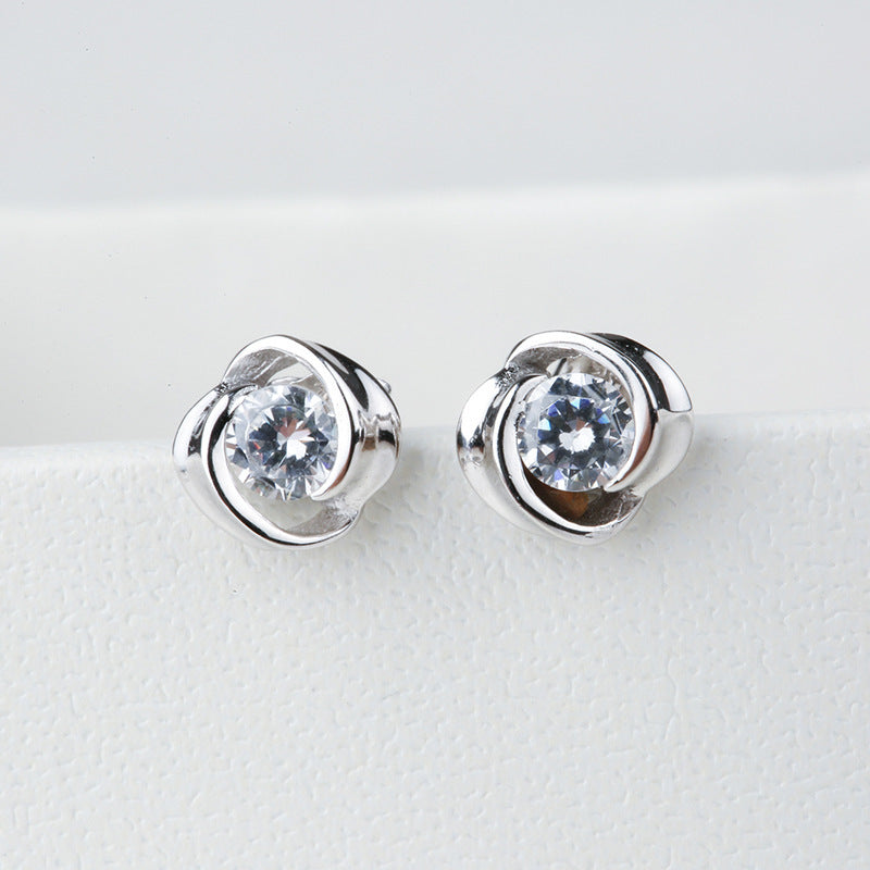 Swirl Solitaire Earrings (925 Sterling Silver)