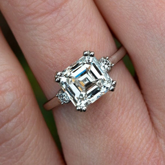 Emerald Cut Square Diamond Ring (925 Sterling Silver)
