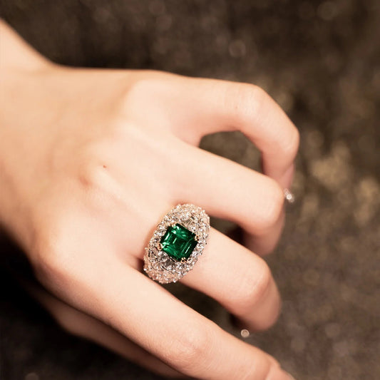 Vintage Emerlad Diamond Ring (925 Sterling Silver)