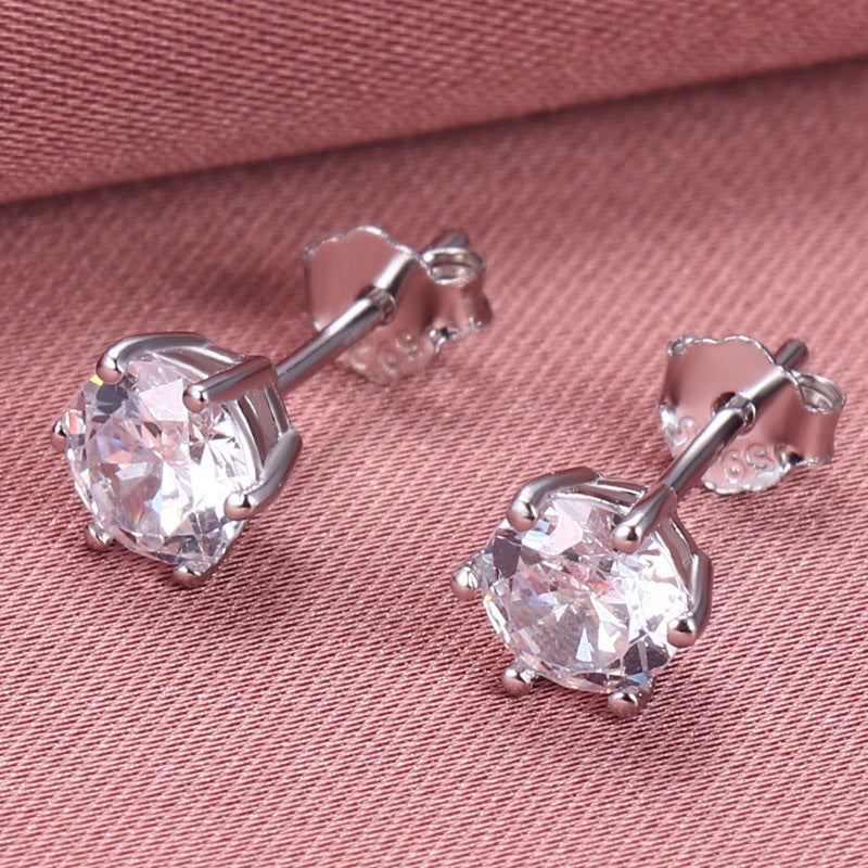 Shiny Round Solitaire Earrings (925 Sterling Silver)