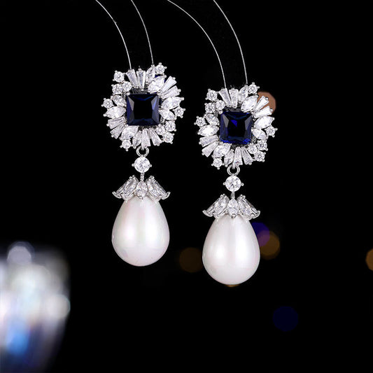 Royal Sapphire Pearl Drop Earrings