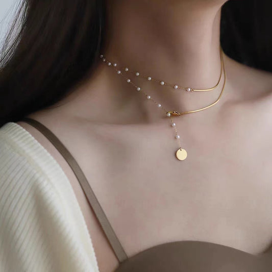 Dainty Half Pearl and Gold Necklace