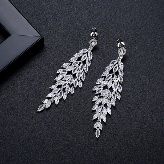 Silver tone marquise-cut cascade drop earrings in titanium steel with sparkling crystal design