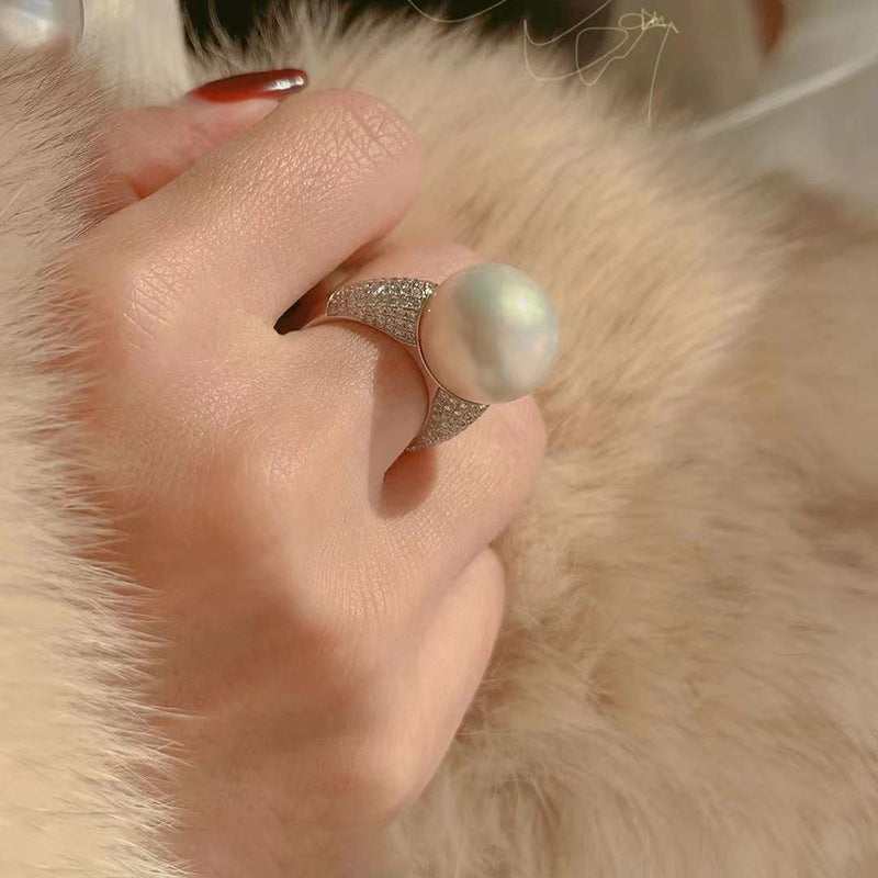 Greek Pearl Diamond Ring (Adjustable)