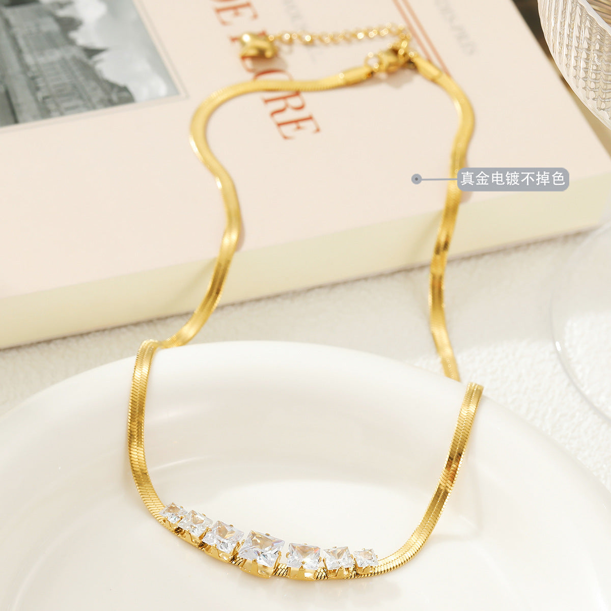 Diamond Studded Herringbone Necklace