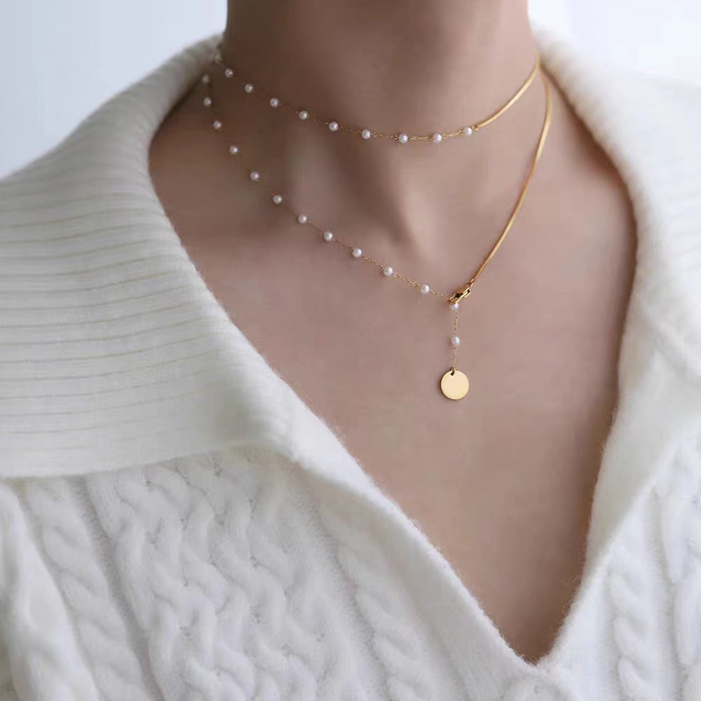 Dainty Half Pearl and Gold Necklace